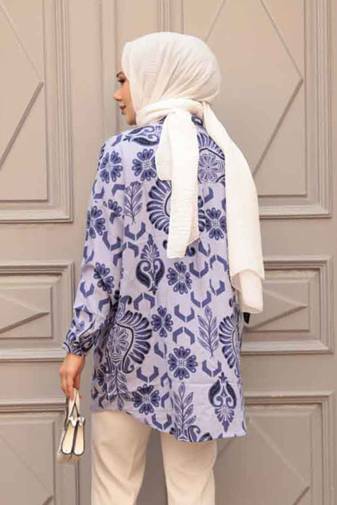 Desenli Lila Tesettür Tunik 20420LILA - 5