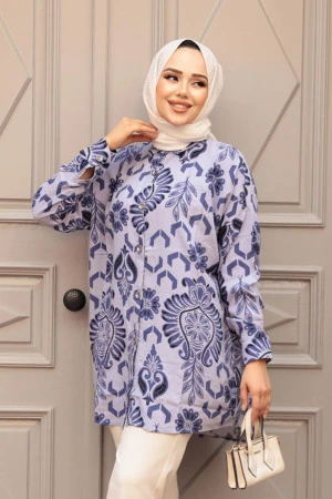 Desenli Lila Tesettür Tunik 20420LILA - 3