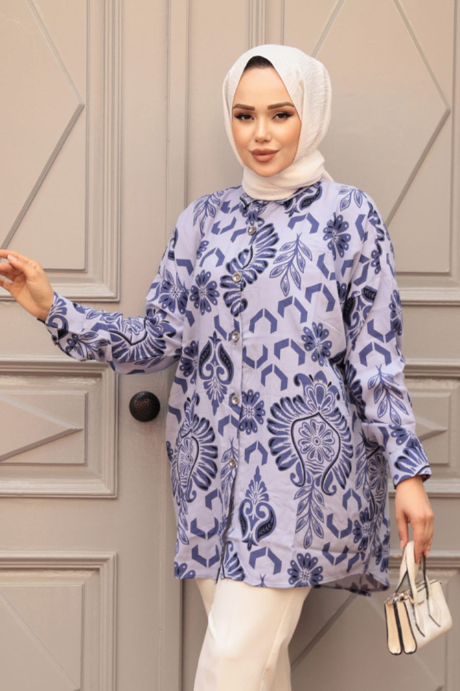 Desenli Lila Tesettür Tunik 20420LILA - 4