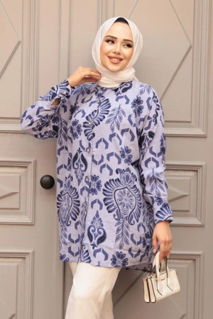 Desenli Lila Tesettür Tunik 20420LILA - 2