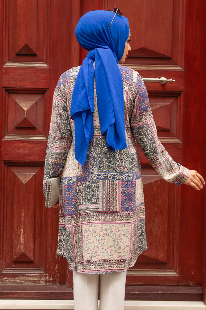 Desenli Lila Tesettür Tunik 25024LILA - 3