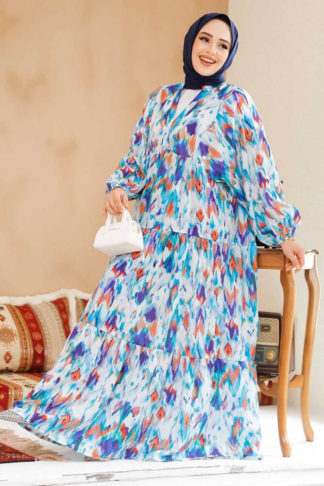 Desenli Mint Tesettür Elbise 536296MINT - 3