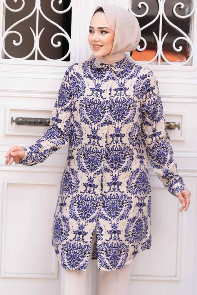 Desenli Mor Tesettür Viskon Tunik 11737MOR - 2