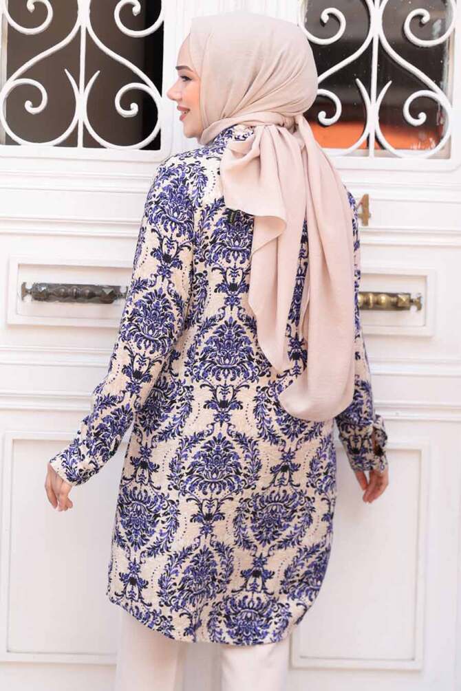 Desenli Mor Tesettür Viskon Tunik 11737MOR - 3