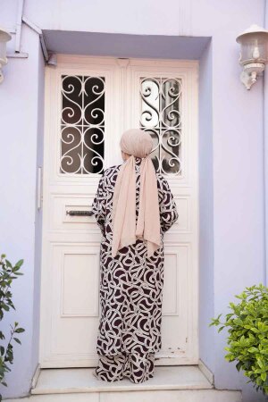 Desenli Mürdüm Tesettür İkili Kimono Takım 12881MU - 3