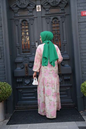 Desenli Pembe Tesettür Elbise 710502P - 5