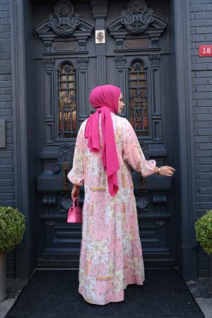 Desenli Pudra Tesettür Elbise 710503PD - 5