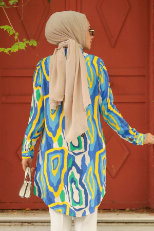 Desenli Sarı Tesettür Tunik 11679SR - 4