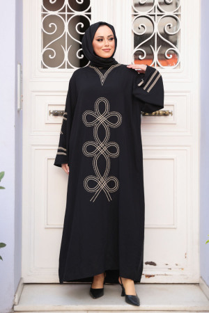 Desenli Siyah Tesettür Elbise 20791S - 2