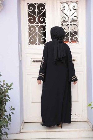 Desenli Siyah Tesettür Elbise 20791S - 3