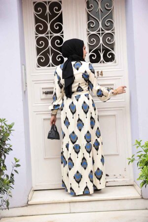 Desenli Siyah Tesettür Elbise 23926S - 3