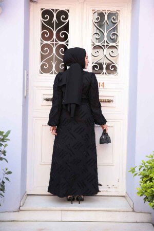 Desenli Siyah Tesettür Elbise 5298S - 4