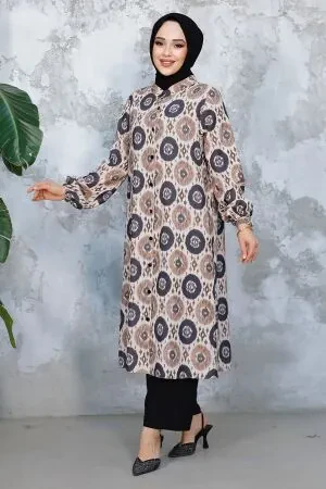 Desenli Siyah Tesettür İkili Takım 10692S 
