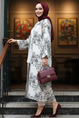 Desenli Siyah Tesettür Kimono 32121S - N.S NEVA STYLE
