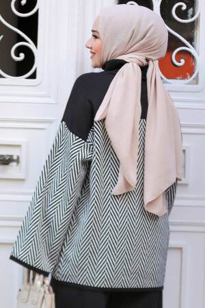 Desenli Siyah Tesettür Triko Tunik Kazak 71502S - 4