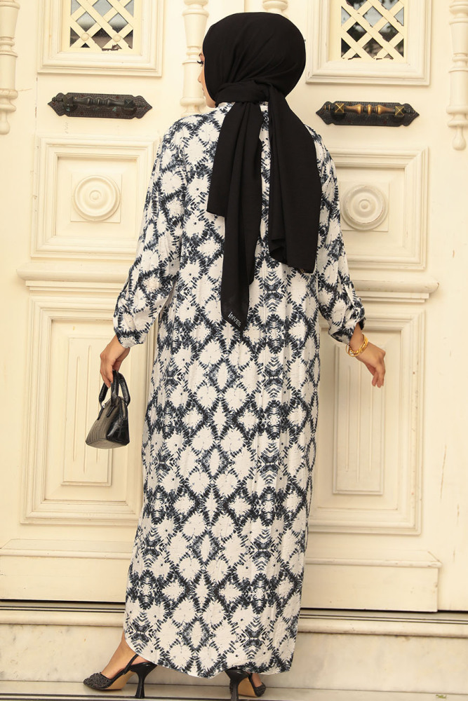 Desenli Siyah Tesettür Tunik 10329S - 3