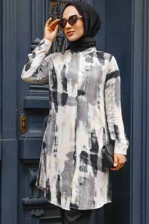 Desenli Siyah Tesettür Tunik 11690S - NEVA STYLE