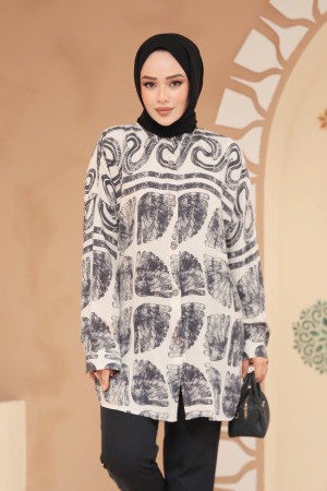 Desenli Siyah Tesettür Tunik 20409S 