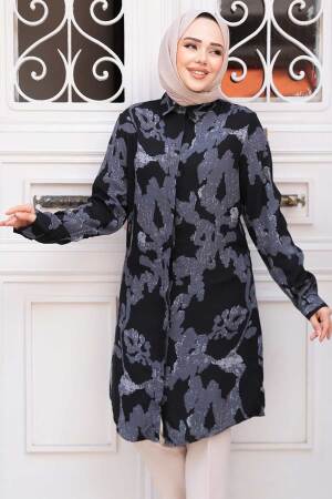 Desenli Siyah Tesettür Viskon Tunik 11738S - 1