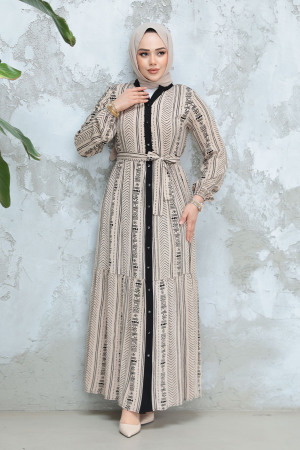 Desenli Vizon Tesettür Elbise 23921V - 3
