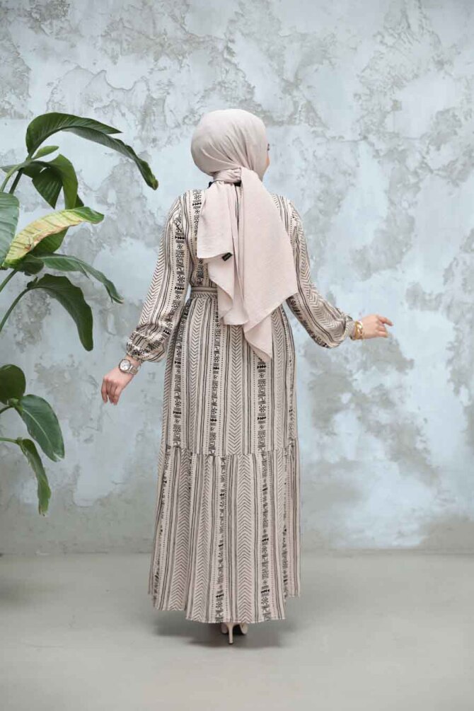 Desenli Vizon Tesettür Elbise 23921V - 4