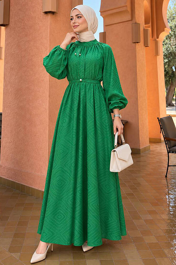 Robe longue et couvrante à motifs – Vert émeraude 14291ZY - 1
