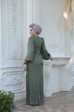 Drape Detaylı Çağla Yeşili Tesettür Abiye Elbise 51203CY - 4