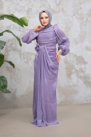 Drape Detaylı Lila Tesettür Abiye Elbise 51203LILA - 2