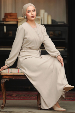 Drape Detaylı Taş Tesettür Elbise 30002TAS - 1