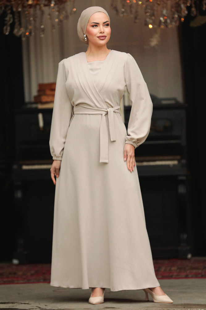 Drape Detaylı Taş Tesettür Elbise 30002TAS - 4