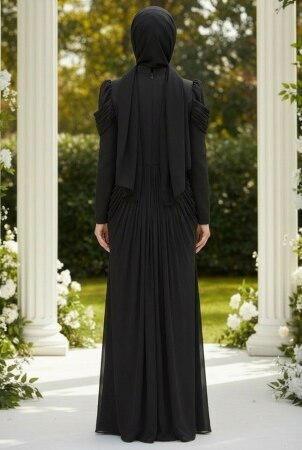  Drapeli Siyah Tesettür Abiye Elbise 70136S - 2