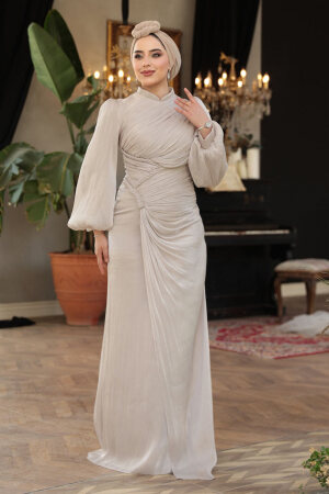 Drapeli Taş Tesettür Abiye Elbise 50781TAS 