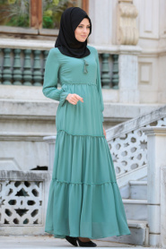 Dress - Almond Green Hijab Dress 41460CY - Thumbnail