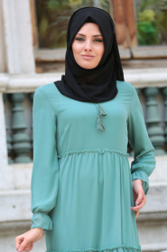 Dress - Almond Green Hijab Dress 41460CY - Thumbnail