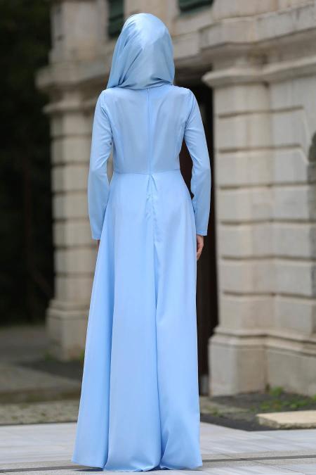 Dress - Baby Blue Hijab Dress 40740BM - 2