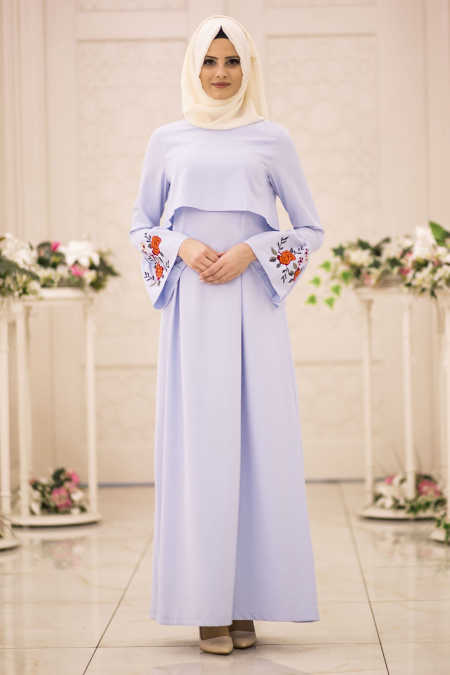 Dress - Baby Blue Hijab Dress 41260BM