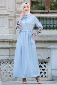 Dress - Baby Blue Hijab Dress 41280BM - Thumbnail