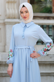 Dress - Baby Blue Hijab Dress 41280BM - Thumbnail
