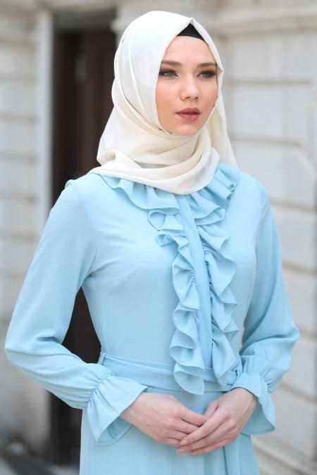 Dress - Baby Blue Hijab Dress 41430BM - 3
