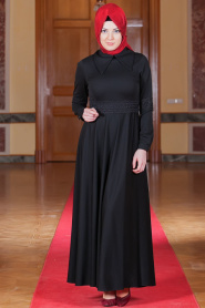 Dress - Black Hijab Dress 40920S - Thumbnail