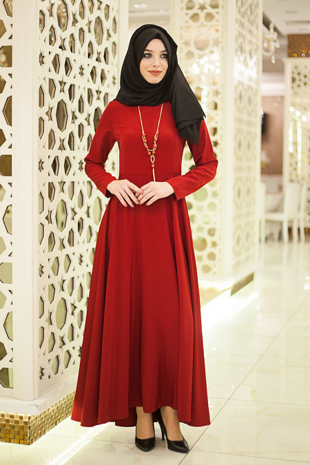 Dress - Claret Red Hijab Dress 4055BR