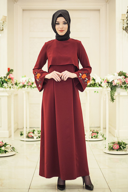 Dress - Claret Red Hijab Dress 41260BR