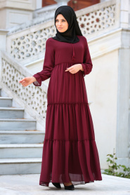 Dress - Claret Red Hijab Dress 41460BR - Thumbnail