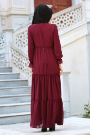 Dress - Claret Red Hijab Dress 41460BR - Thumbnail