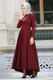 Dress - Claret Red Hijab Dress 41470BR - Thumbnail
