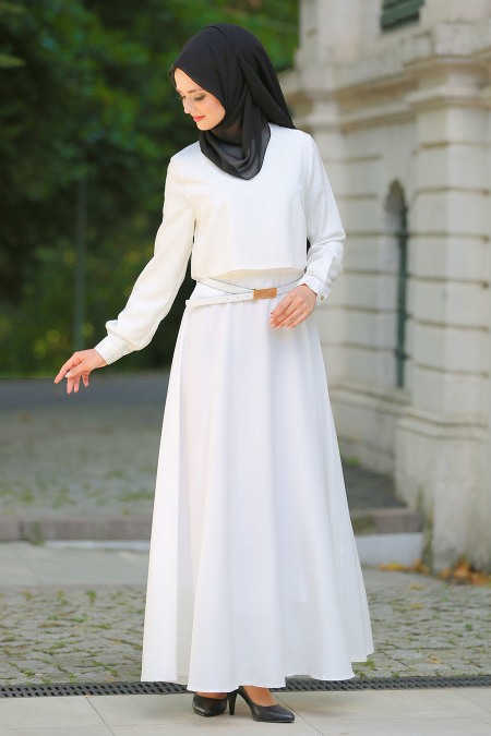 Dress - Ecru Hijab Dress 4023E