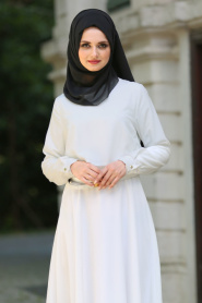 Dress - Ecru Hijab Dress 4023E - Thumbnail