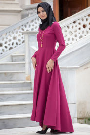 Dress - Fuchsia Hijab Dress 4055F - Thumbnail