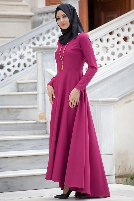 Dress - Fuchsia Hijab Dress 4055F - 2