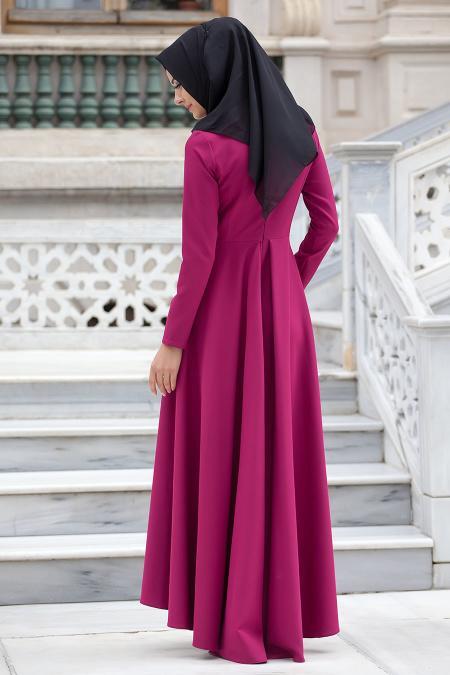 Dress - Fuchsia Hijab Dress 4055F - 4